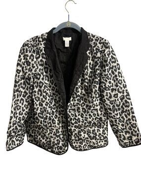 Chico's Leopard Print Blazer Jacket black gray size 0 / US small lightweight